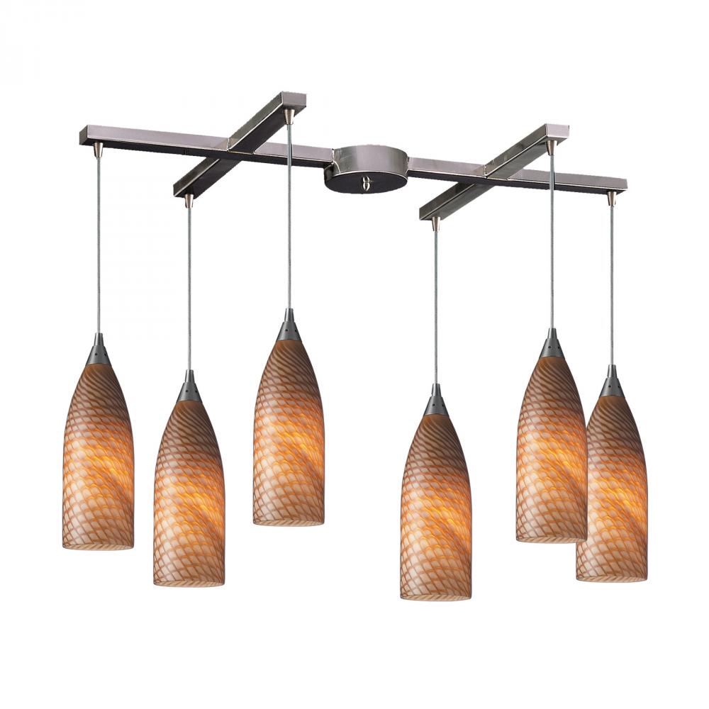 Cilindro 6 Light Pendant In Satin Nickel And Coc