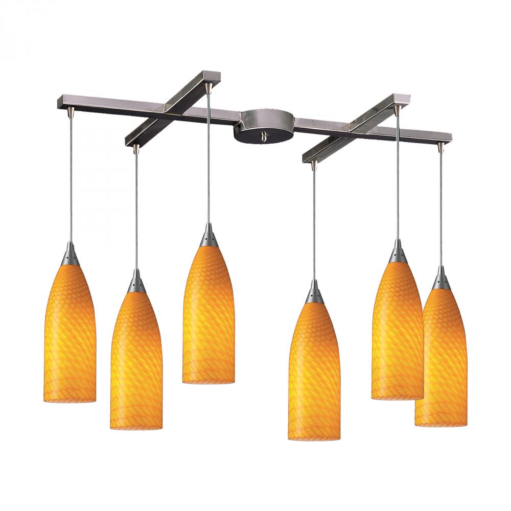 Cilindro 6 Light Pendant In Satin Nickel And Can
