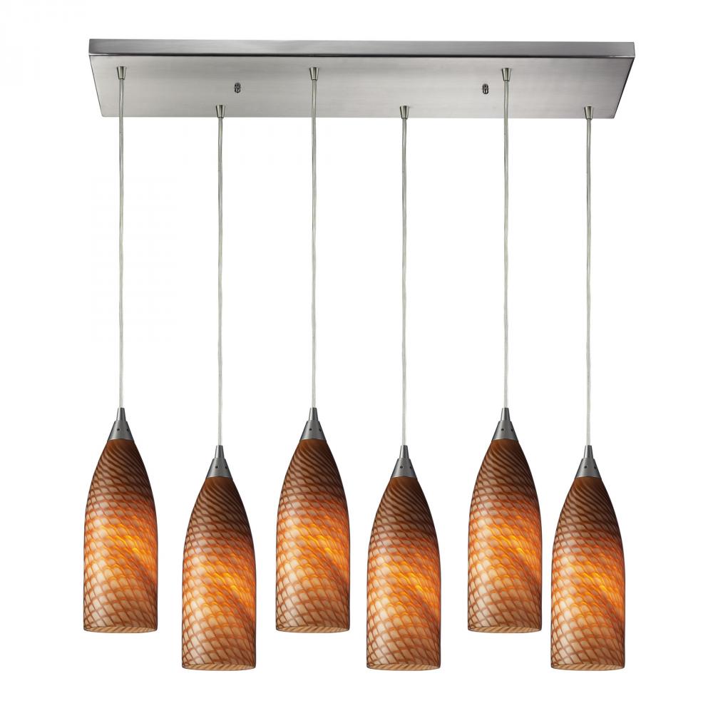 Cilindro 6 Light Pendant In Satin Nickel And Coc