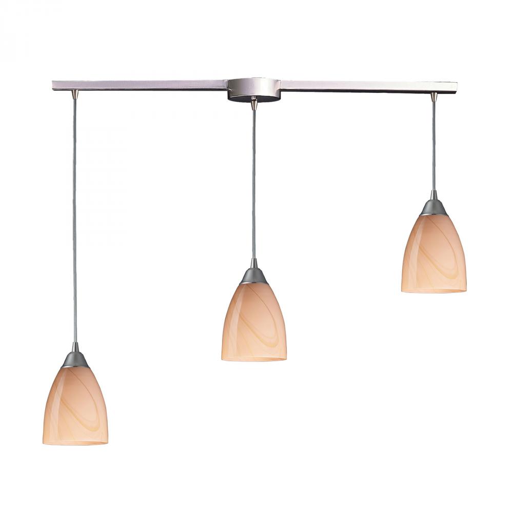 Pierra 3-Light Linear Pendant Fixture in Satin Nickel with Sandy Glass