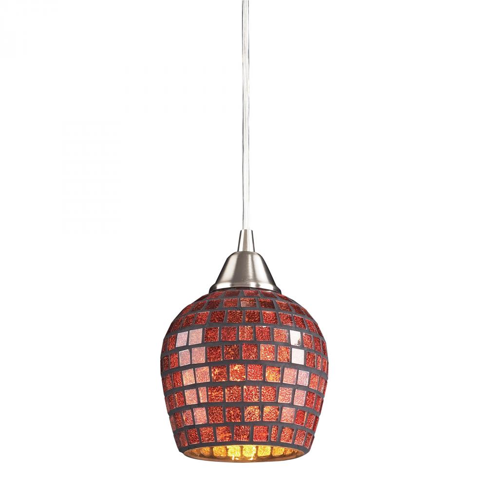 Fusion 1 Light LED Pendant In Satin Nickel And C