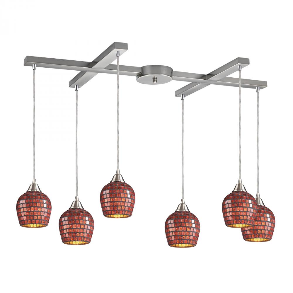 Fusion 6 Light Pendant In Satin Nickel And Coppe