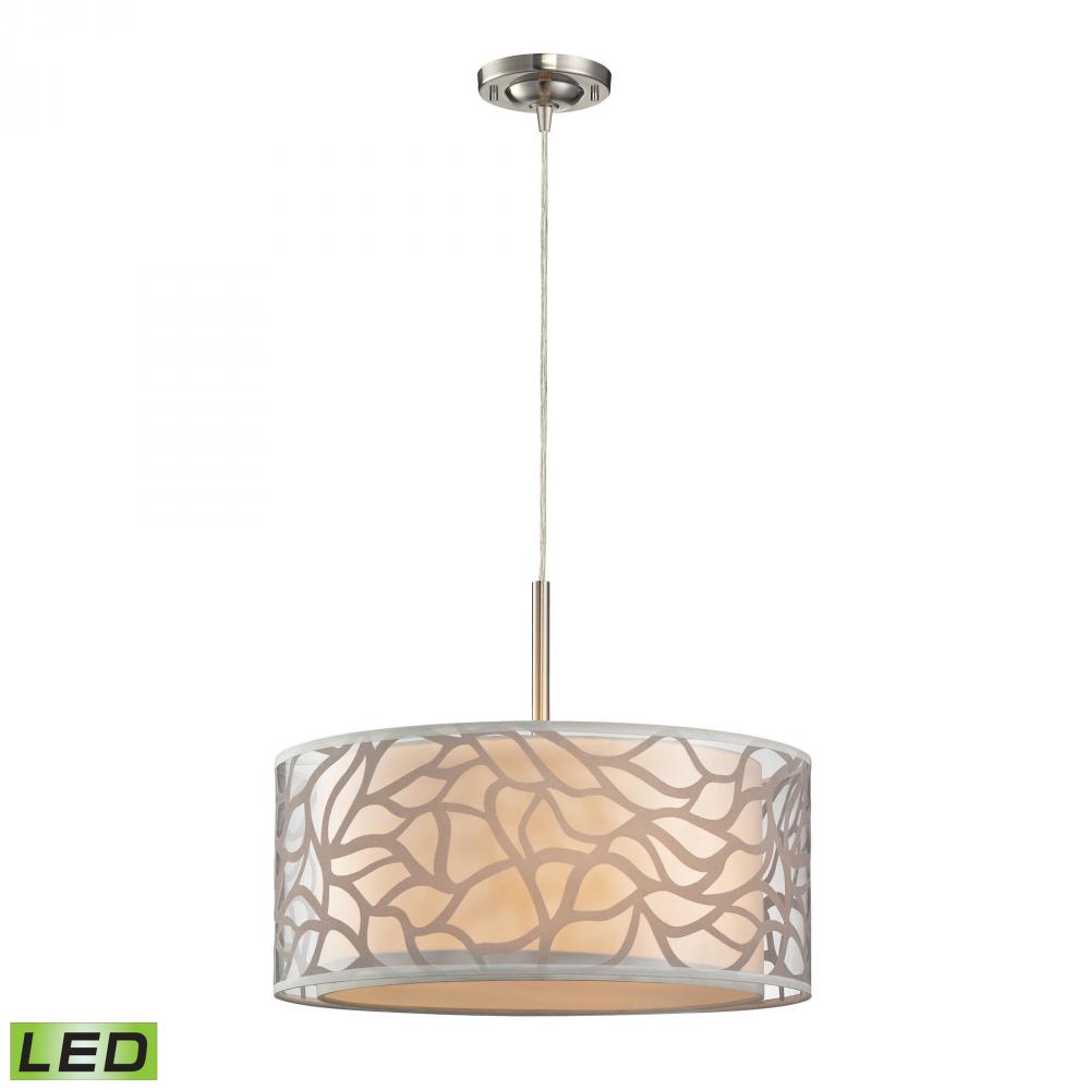 Autumn Breeze 3-Light Chandelier in Brushed Nickel with Fabric and Metal - Includes LED Bulbs