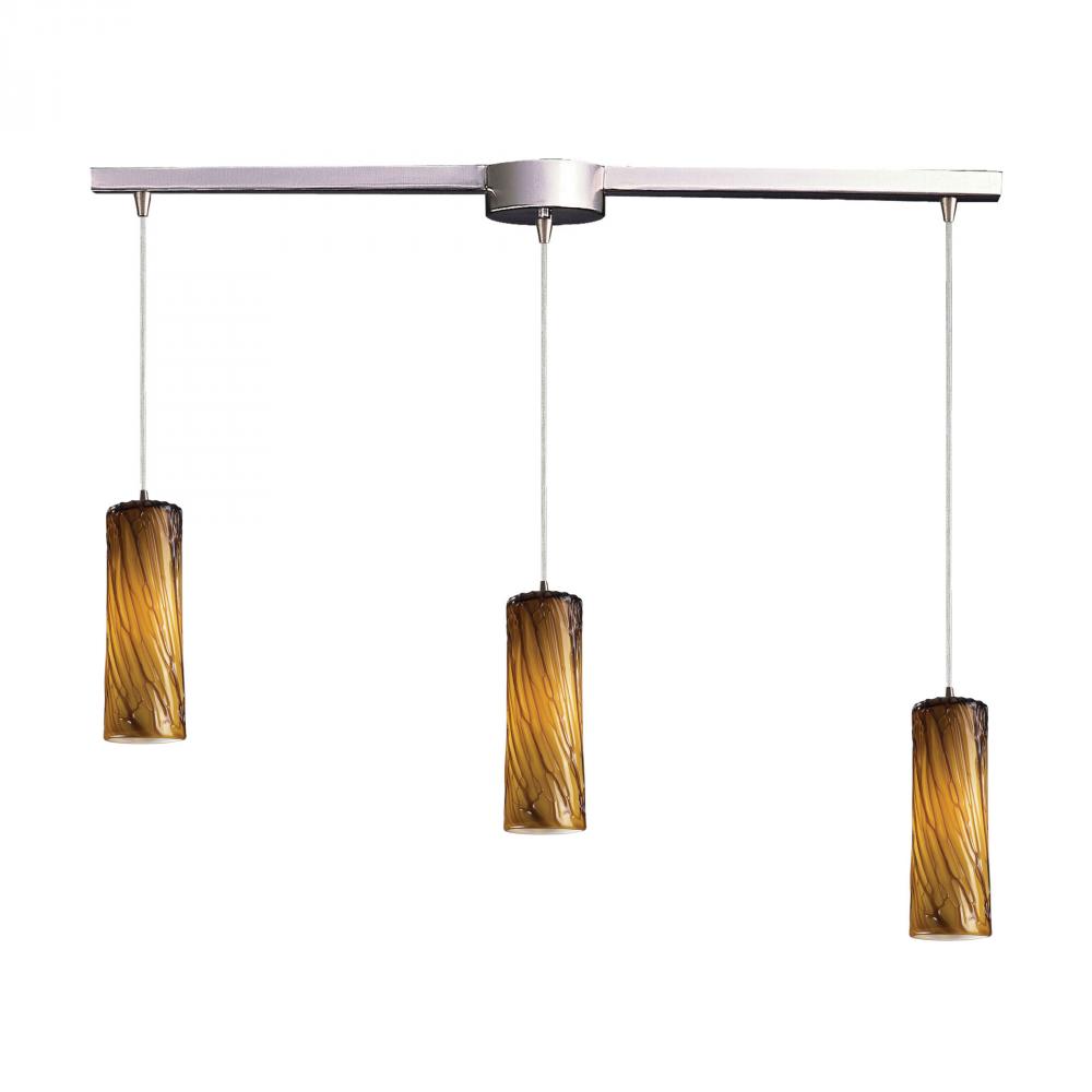 Maple 3 Light Pendant In Satin Nickel And Maple