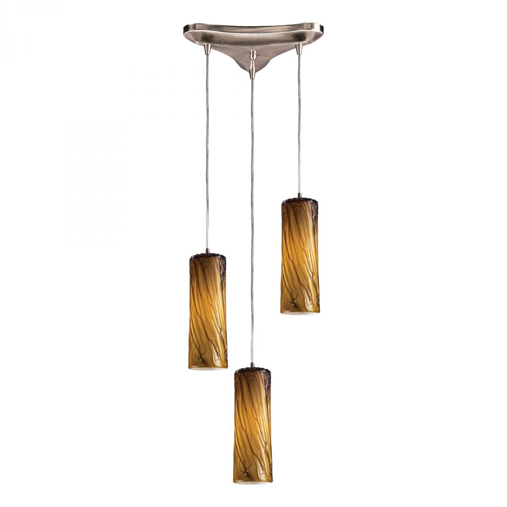 Maple 3 Light Pendant In Satin Nickel And Maple