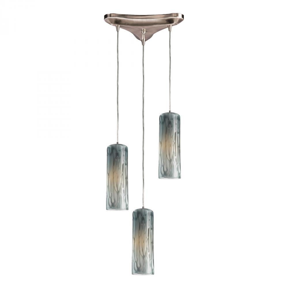 Maple 3 Light Pendant In Satin Nickel And Maple