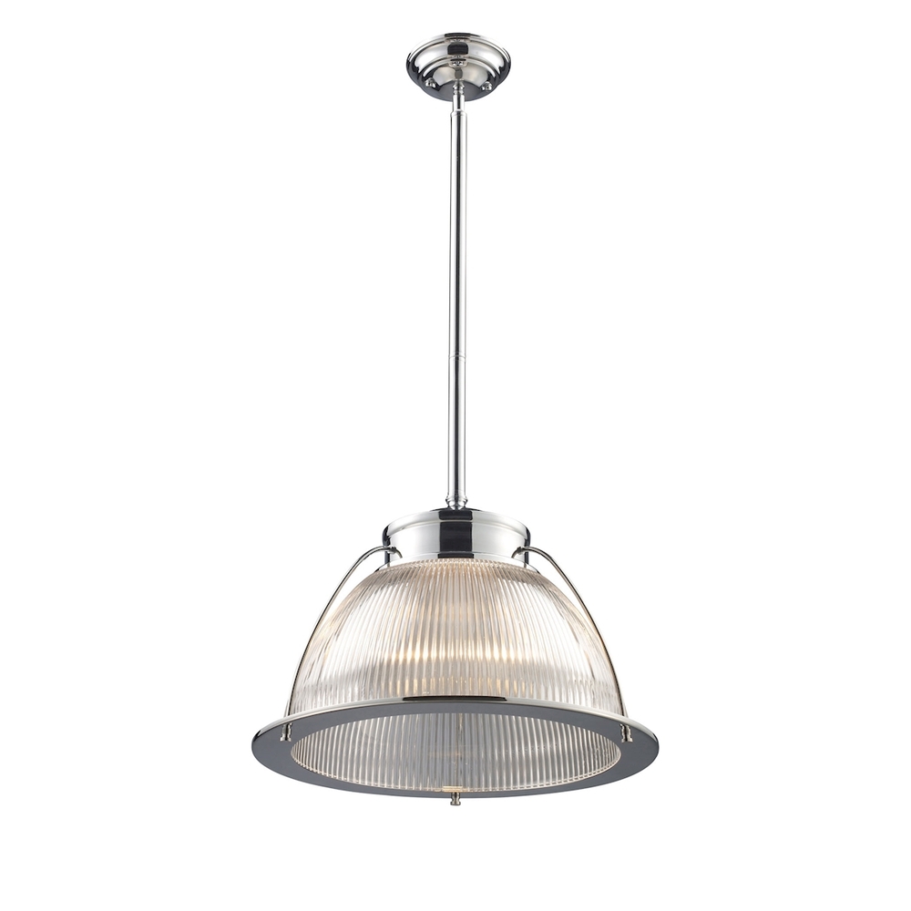 Halophane 1-Light Pendant in Polished Chrome with Clear Ribbed Glass