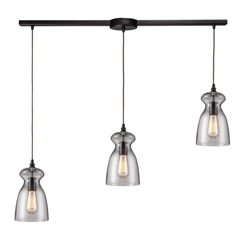 Menlow Park 3-Light Linear Pendant Fixture in Oiled Bronze with Smoked Glass
