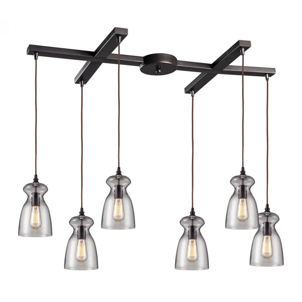 Menlow Park 6-Light H-Bar Pendant Fixture in Oiled Bronze with Smoked Glass