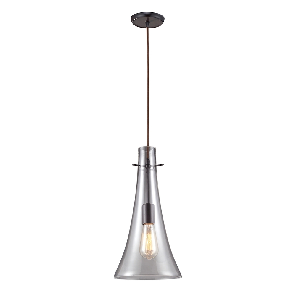 Menlow Park 1-Light Mini Pendant in Oiled Bronze with Clear Glass