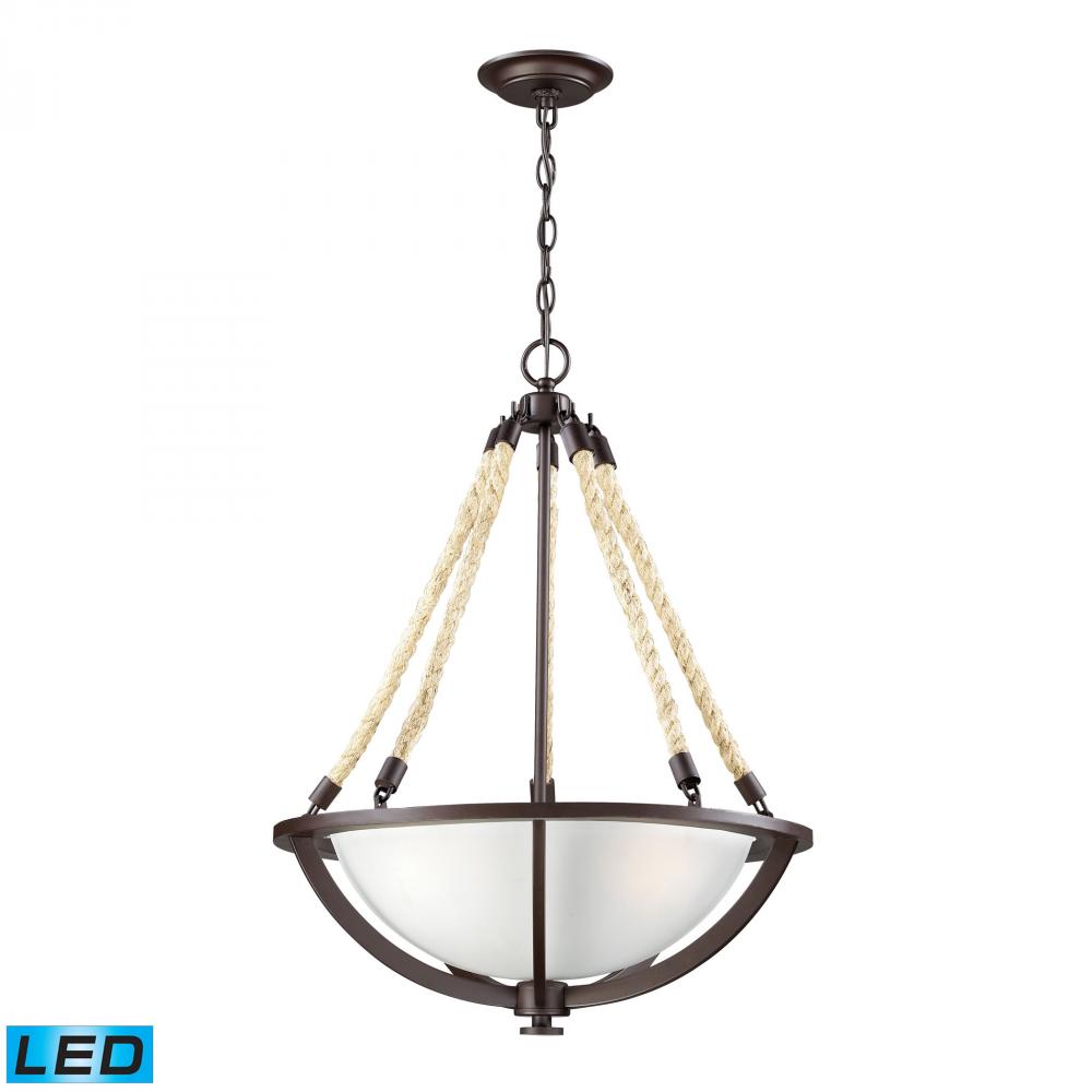Natural Rope Aged Bronze Pendant - LED, 800 Lumens (2400 Lumens Total) with Full Scale Dimming Range