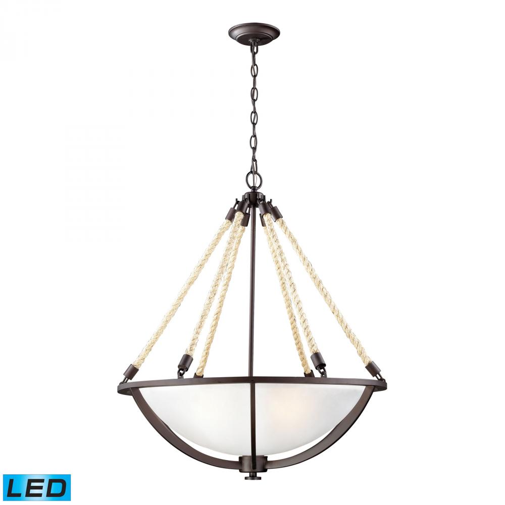 Natural Rope 4 Light LED Pendant In Aged Bronze