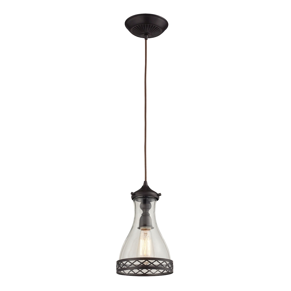 Brookline 1-Light Mini Pendant in Oiled Bronze with Metal and Glass Shade