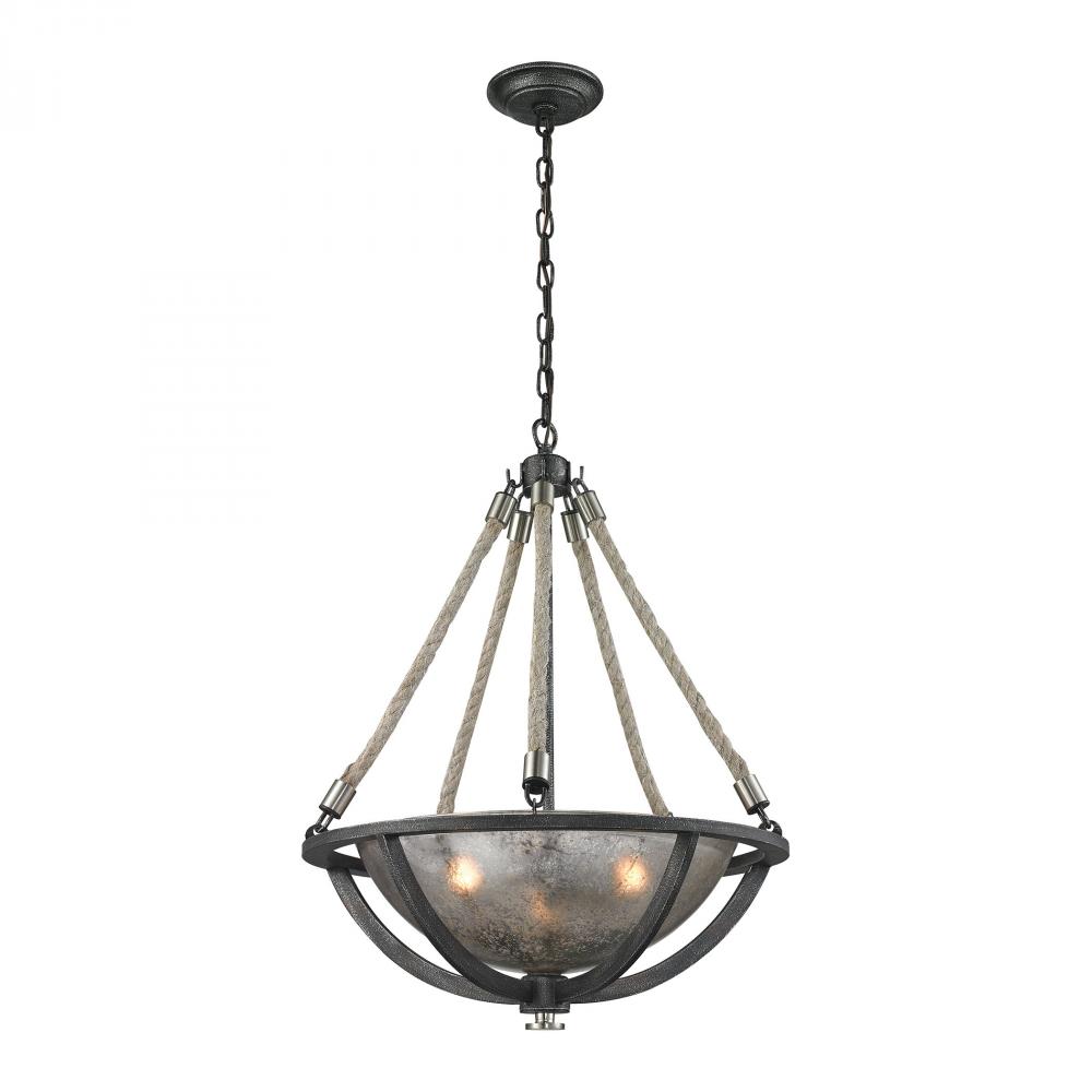 Natural Rope 3 Light Pendant In Silvered Graphit