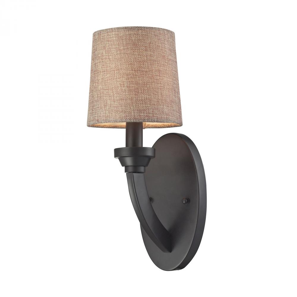 Morrison 1-Light Wall Lamp in Oil Rubbed Bronze with Wheat Linen Shade