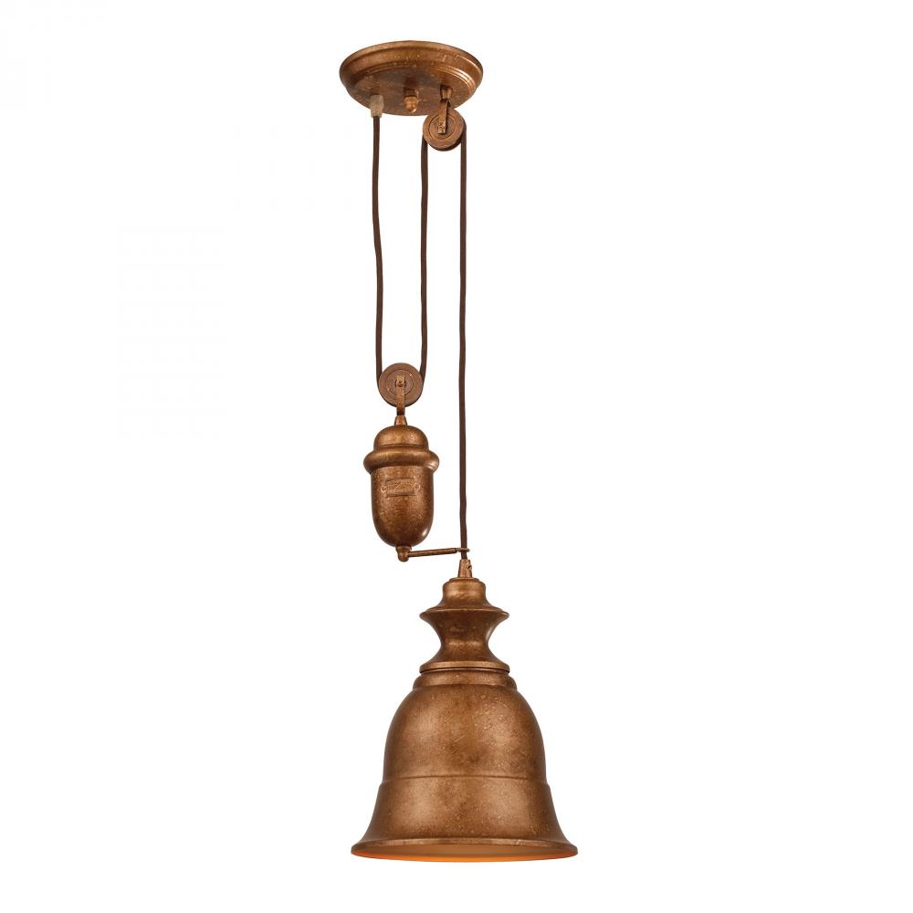 Farmhouse 1-Light Adjustable Pendant in Bellwether Copper with Matching Shade