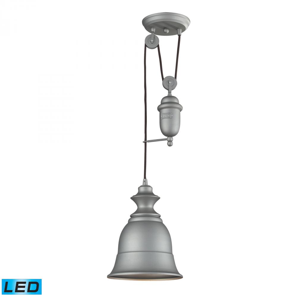Farmhouse 1-Light Adjustable Pendant in Aged Pewter with Matching Shade - Includes LED Bulb