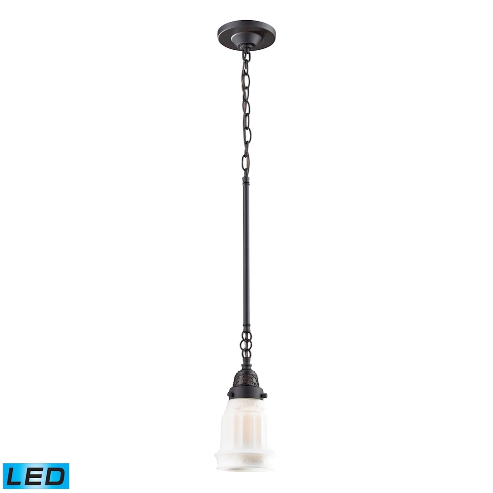 Quinton Parlor 1-Light Mini Pendant in Oiled Bronze with White Glass - Includes LED Bulb