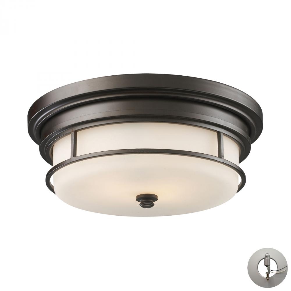 Newfield 2-Light Flush Mount in Oiled Bronze with Opal Etched Blown Glass - Includes Adapter Kit