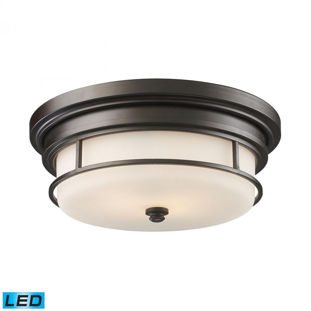 Newfield 2-Light Flush Mount in Oiled Bronze with Opal Etched Blown Glass - Includes LED Bulbs