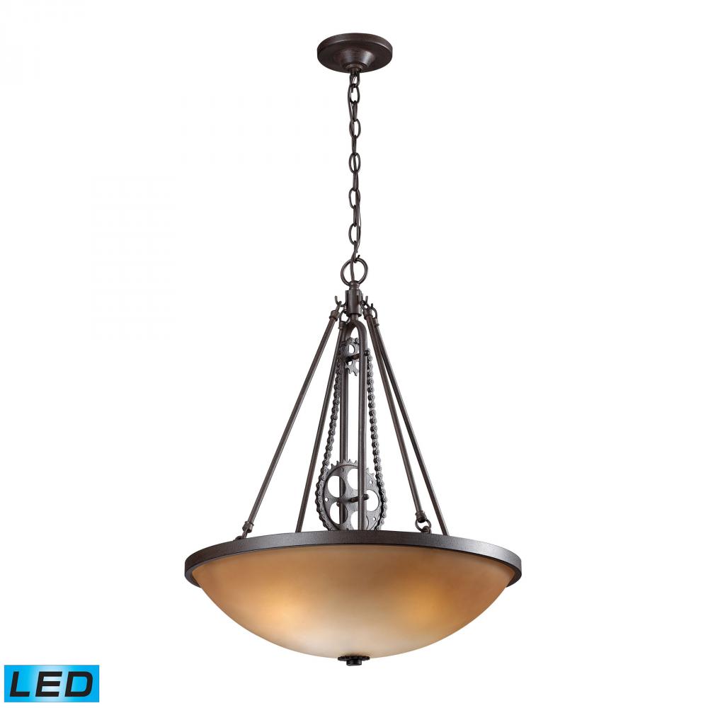 Cog And Chain 3 Light LED Pendant In Vintage Rus