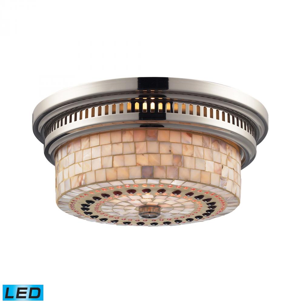 Chadwick 2-Light Flush Mount in Polished Nickel and Cappa Shell - LED, 800 Lumens (1600 Lumens Total