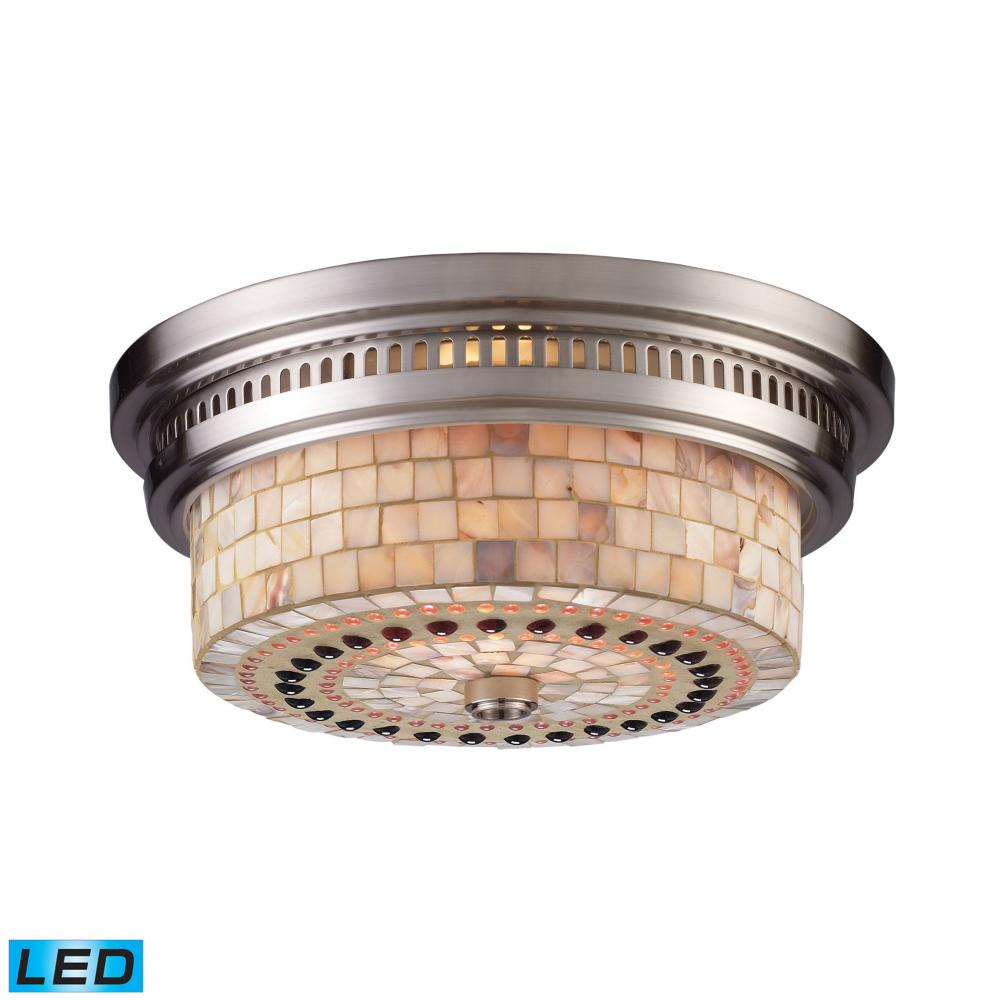 Chadwick 2-Light Flush Mount in Satin Nickel and Cappa Shell - LED, 800 Lumens (1600 Lumens Total) W