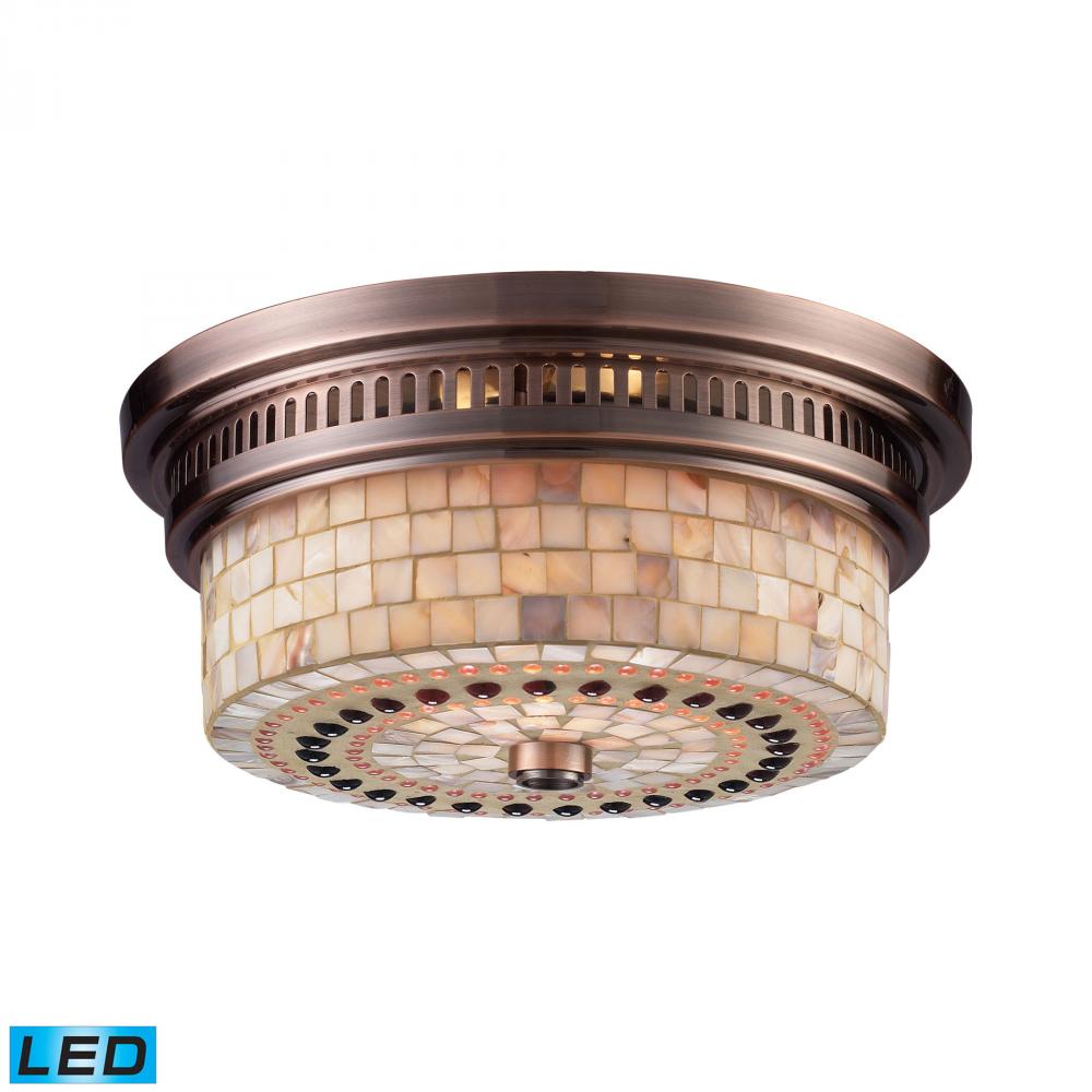 Chadwick 2-Light Flush Mount in Antique Copper with Cappa Shell Shade - Includes LED Bulbs