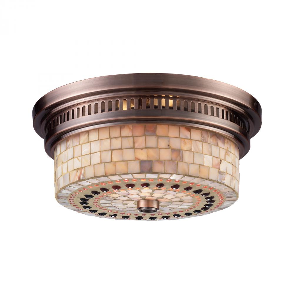 Chadwick 2-Light Flush Mount in Antique Copper with Cappa Shell Shade
