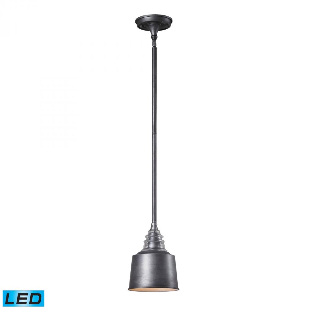 Insulator Glass 1 Light Pendant in Weathered Zinc - LED Offering Up To 800 Lumens (60 Watt Equivale