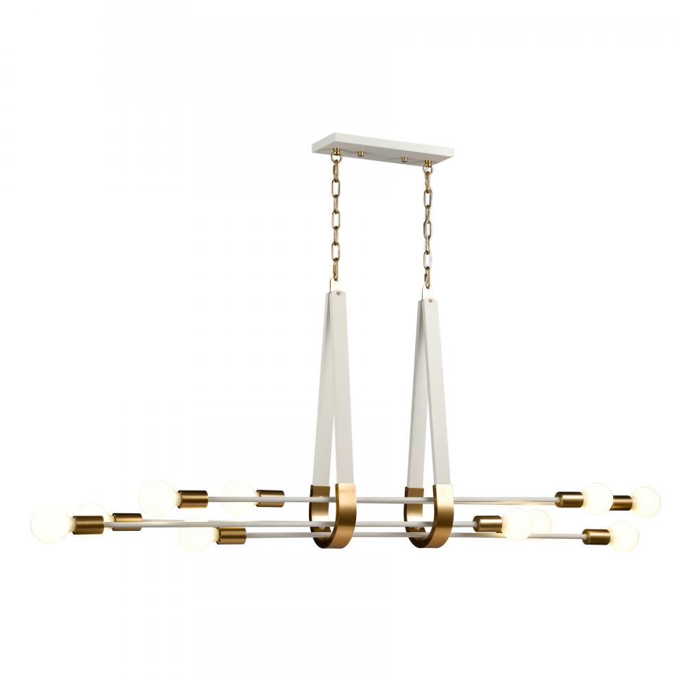 Sabine 58'' Wide 10-Light Linear Chandelier - Textured White with Brushed Gold