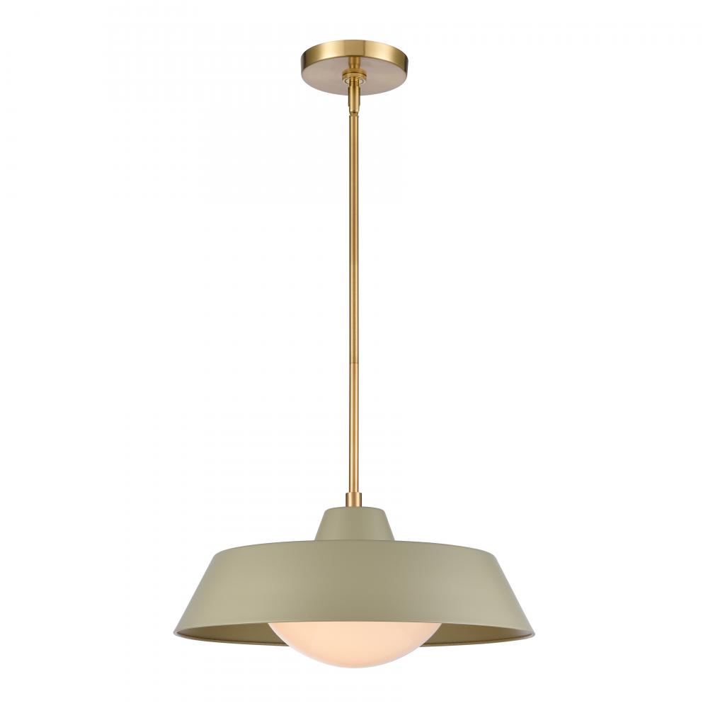 Gilman 16'' Wide 1-Light Pendant - Satin Brass with Sage Green