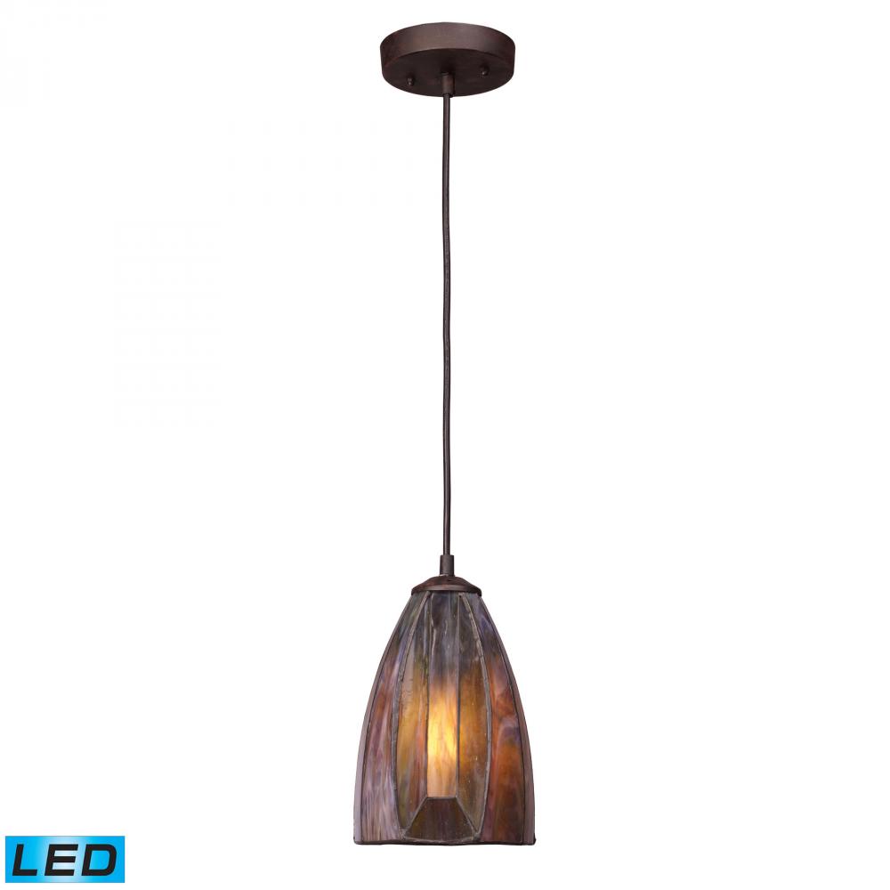 Dimensions 1-Light Mini Pendant in Burnished Copper with Tea-stained Glass - Includes LED Bulb