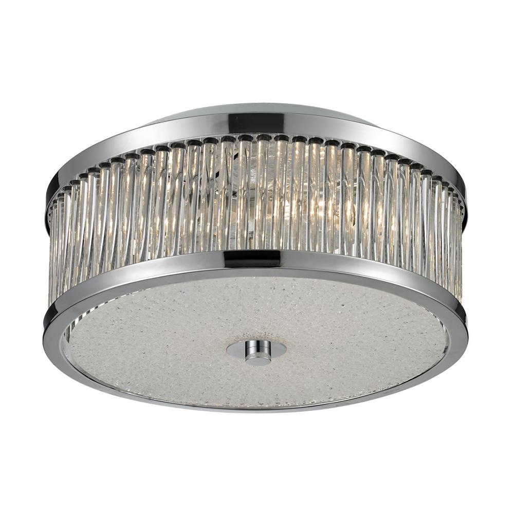 Amersham 3-Light Flush Mount in Chrome with Clear Glass Rod Diffuser