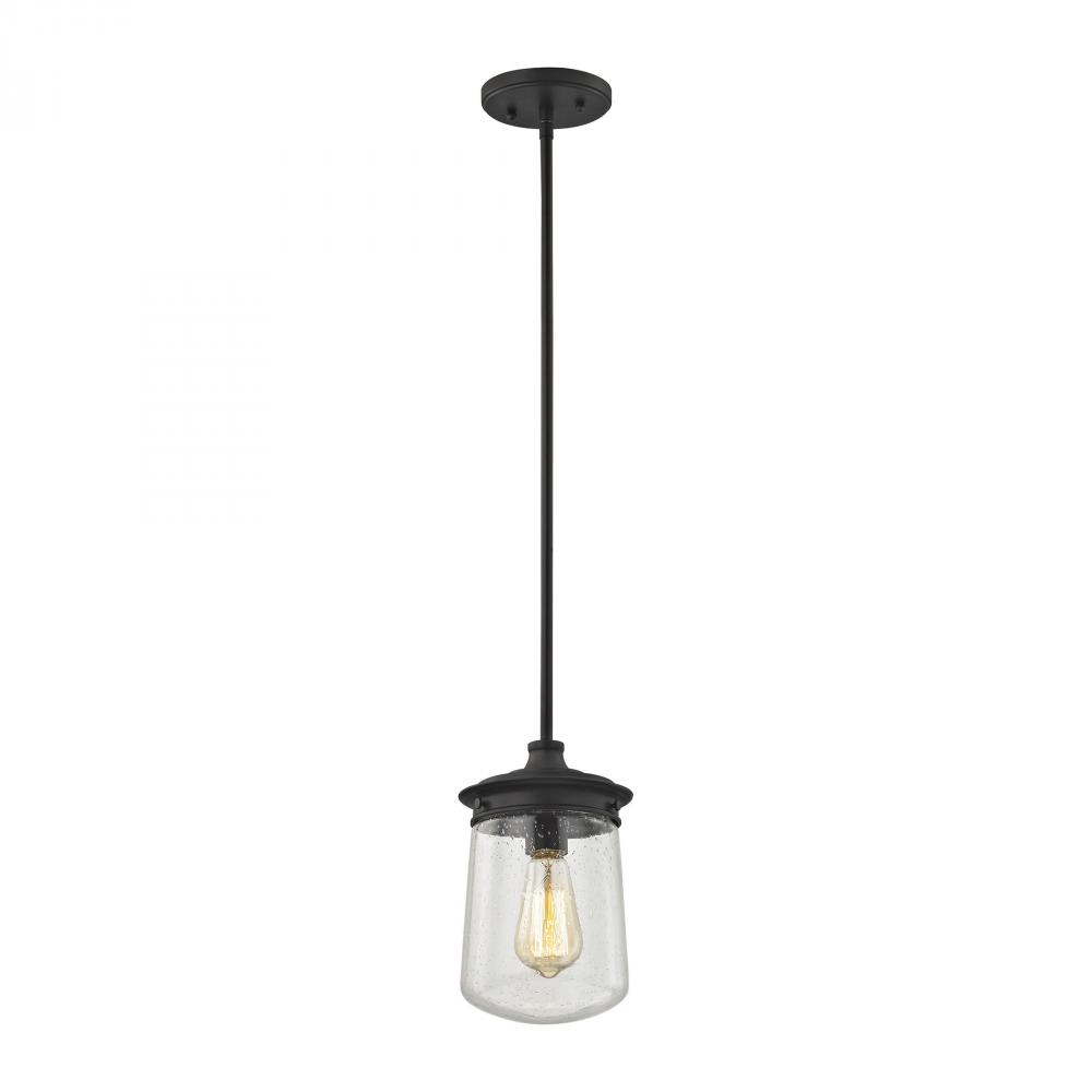 Hamel 1 Light Pendant in Oil Rubbed Bronze with Clear Seedy Glass - Includes Recessed Lighting Kit
