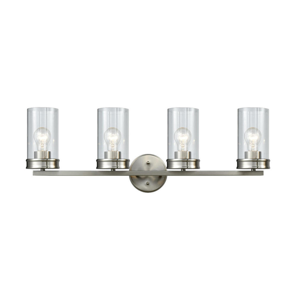 Leland 4-Light Vanity Lamp in Satin Nickel with Clear Blown Glass