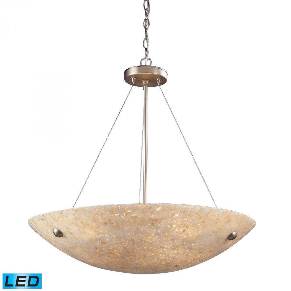 6 Light Pendant in Satin Nickel and Pearl Stone - LED, 800 Lumens (4800 Lumens Total) with Full Scal