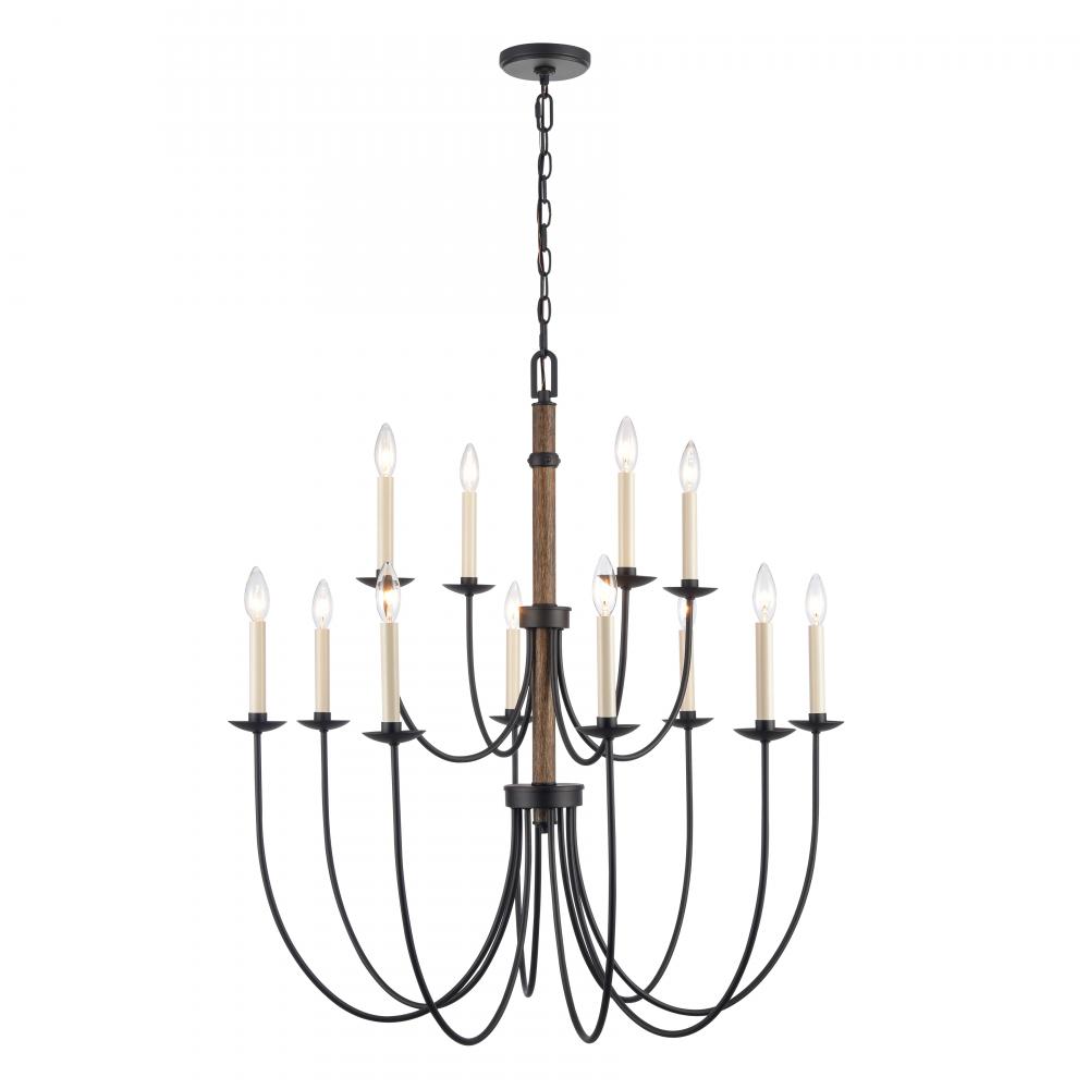 Neville 34'' Wide 12-Light Chandelier - Charcoal Black