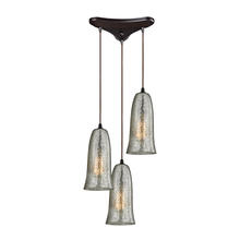 ELK Home 10431/3HME - Hammered Glass 3-Light Triangular Pendant Fixture in Oiled Bronze with Hammered Mercury Glass