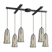 ELK Home 10431/6HME - Hammered Glass 6-Light H-Bar Pendant Fixture in Oiled Bronze with Hammered Mercury Glass