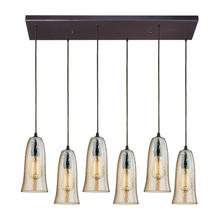ELK Home 10431/6RC-HAMP - Hammered Glass 6-Light Rectangular Pendant Fixture in Oiled Bronze with Amber-plated Hammered Glass