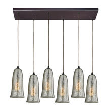 ELK Home 10431/6RC-HME - Hammered Glass 6-Light Rectangular Pendant Fixture in Oiled Bronze with Hammered Mercury Glass