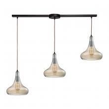 ELK Home 10432/3L - Orbital 3-Light Linear Pendant Fixture in Oil Rubbed Bronze with Light Amber Glass