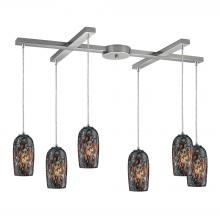 ELK Home 31147/6 - Collage 6-Light H-Bar Pendant Fixture in Satin Nickel with Multi-colored Glass