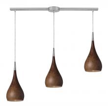 ELK Home 31341/3L-BW - Lindsey 3-Light Linear Pendant Fixture in Satin Nickel with Burl Wood Shade