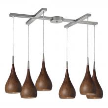 ELK Home 31341/6BW - Lindsey 6-Light H-Bar Pendant Fixture in Satin Nickel with Burl Wood Shade
