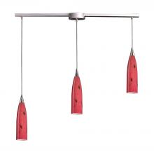 ELK Home 501-3L-FR - Lungo 3-Light Linear Pendant Fixture in Satin Nickel with Fire Red Glass