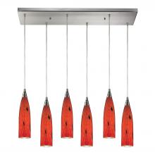 ELK Home 501-6RC-FR - Lungo 6-Light Rectangular Pendant Fixture in Satin Nickel with Fire Red Glass
