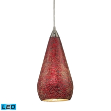 ELK Home 546-1RBY-CRC-LED - Curvalo 1-Light Mini Pendant in Satin Nickel with Ruby Crackle Glass - Includes LED Bulb