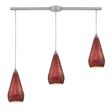 ELK Home 546-3L-RBY-CRC - Curvalo 3-Light Linear Pendant Fixture in Satin Nickel with Ruby Crackle Glass